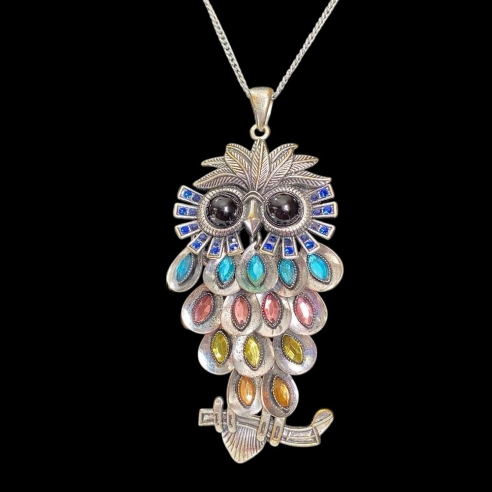 Silver Tone Vintage Owl Hinged Necklace Pendant